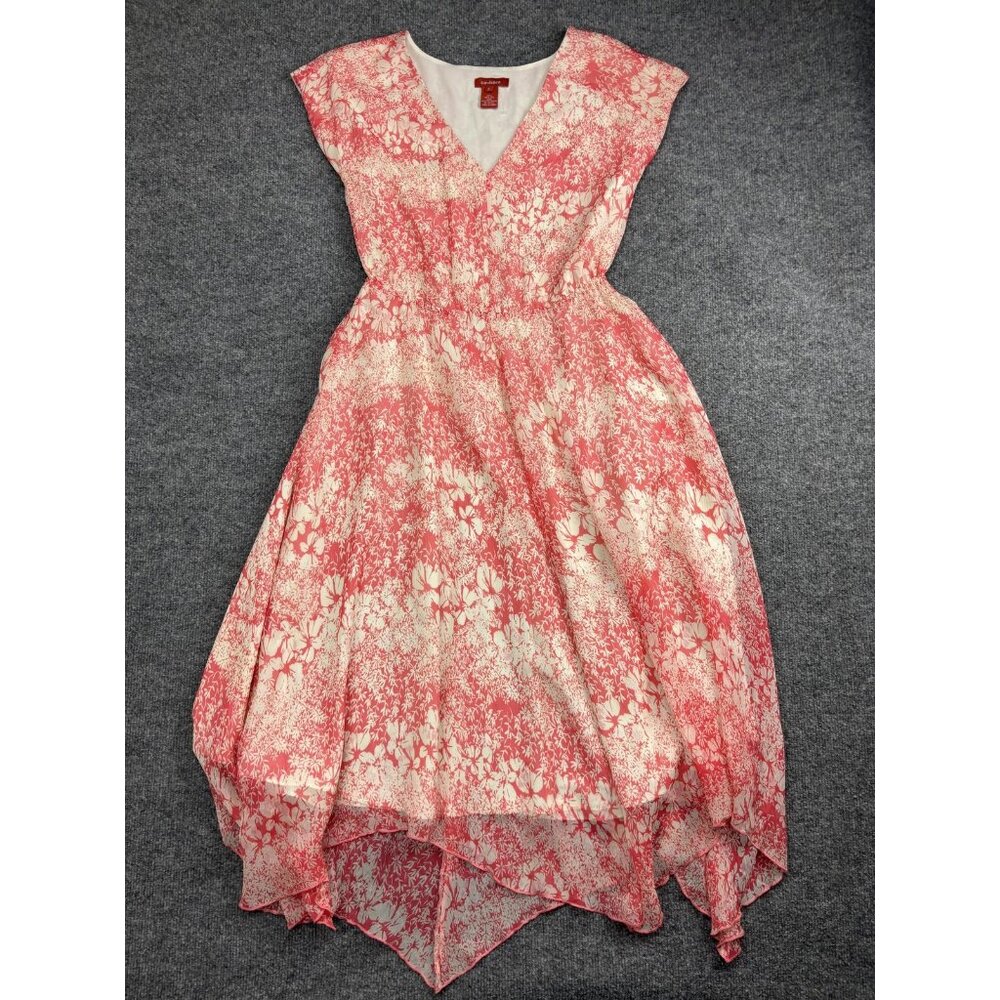 Sundance Dress Womens 2 Pink White Silk Floral V Neck Cap Sleeve Asymmetrical